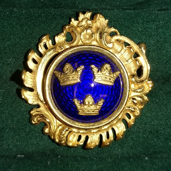 Vintage Sporrong & Co. Stockholm Blue Enamel 3 Crown Gold Brooch Pin Swedish - Picture 16 of 16